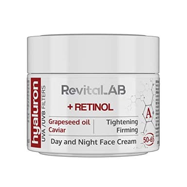 RevitaLAB - Hyaluron - Crème de jour et de nuit anti-âge, enrichie en rétinol, caviar et raisins rouges, pour personnes de 50 à 65 ans, 50 ml