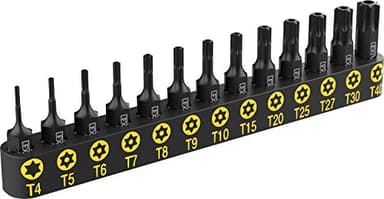 LEXIVON Set de 13 douilles à embouts étoilé Tamper Proof Torx, taille de sécurité T4, T5, T6, T7, T8, T9, T10, T15, T20, T25, T27, T30, T40 Tournevis Inviolable Bit, Hex Tige Embout (LX-301)