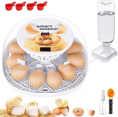 Couveuses pour œufs à couver, couveuse 12 œufs avec retournement automatique des œufs et contrôle de l'humidité, ajout automatique d'eau, couveuse LED, pour l'éclosion des œufs de poules, canards