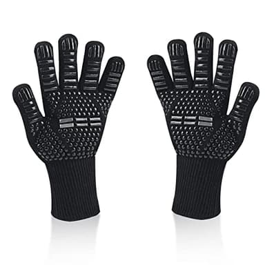 Newpop Gants de Barbecue, Universel Gants Four Anti Chaleur Jusqu'à 800°C, Antidérapants Silicone Ignifuge Gant Cuisine avec Protection de l'avant-Bras, pour BBQ, Cuisson au Four, Cheminée (Noir)