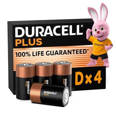 Duracell Plus Piles D (lot de 4) - Alcalines 1,5V - Durée de vie garantie à 100% - Idéales pour les appareils du quotidien - Emballage 0% plastique - Conservation 10 ans - LR20 MN1300