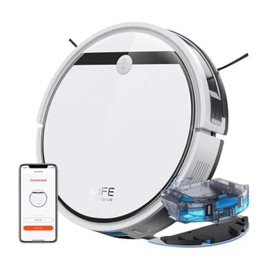 ILIFE V3x Aspirateur robotique et serpillère, forte aspiration, nettoyage de brosse à rouleaux, nettoyage multi-sols, adapté aux poils d'animaux, Wi-Fi et GH, Alexa, Auto Carpet Boost, nettoie jusqu'à