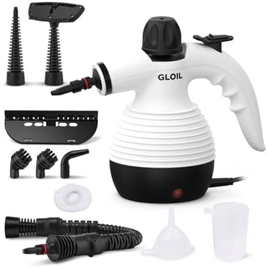 GLOIL Nettoyeur Vapeur,Multi-usage Nettoyant Vapeur,Punaises de Lit Avec 10 Accessoires Pour Taches sur Vitres,Canapé,Sèche,Matelas,Tapis,Voiture,Cuisines-Steamer Cleaner (black) (white)