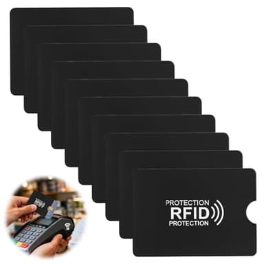 JRILUO RFID Étui 10 Pièces, Housse De Protection NFC en Aluminium, Blocage Anti-Scan, Anti-Vol, Anti-Magnétique, pour Carte Bancaire, Carte D'identité, Carte De Crédit, Noir