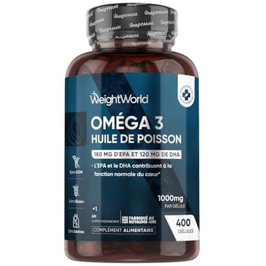 Oméga 3 Huile de Poisson 400 Gélules pour +1 An d'Apport, Fish Oil Omega 3 EPA DHA sans Odeur, Selon l'EFSA, l'EPA et le DHA Contribuent au Fonctionnement Normal du Cœur, Enrichi en Vitamine E