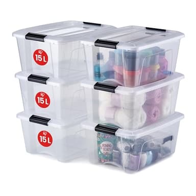 Iris Ohyama, Lot de 6 boîtes de rangement, 15L, Empilable,Chambre,Salon, Salon, Garage - New Top Box NTB-15 - Transparent