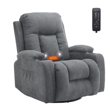 LEADZM Fauteuil Relax avec Fonction électrique Massage,avec 360° Chaleu et Tourner Réglage Manuel de Inclinaison Fauteuil Relaxant avec Repose-Pied,Télécommandes