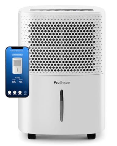 Pro Breeze Déshumidificateur d'Air Silencieux 12L/Jour - Absorbeur d'Humidité - 40 dB, Réservoir 1,8L, Drainage Continu, Minuterie 24h, 3 Modes- Idéal Contre l'Humidité & Moisissure