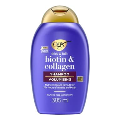 OGX - Shampooing Volumateur Biotine & Collagène (flacon de 385 ml) – Soin capillaire avec formule infusée de nutriments – Shampooing sans sulfate pour plus de 72 heures de volume