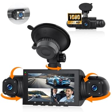 CAMECHO 4 Canaux Dashcam Avant, Intérieure et Arrière Caméra Embarquée Voiture, 3 Pouces 1080P Dashcam avec Vision Nocturne IR, Capteur G, Aide au stationnement, Moniteur de stationnement 24H