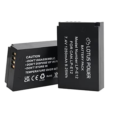 LOTUS POWER LP-E12 Batterie 7,4V 1250mAh, Batterie de Remplacement LPE12 pour Caméra Canon EOS M/EOS M100 / EOS M200 / EOS M50 / EOS M50 Mark II/EOS 100D / PowerShot SX70 HS (2 Piles)