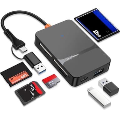 6 en 1 Lecteur Carte SD Multifonction, USB 3.0 & USB C Adaptateur pour Carte SD Micro SD MS CF, Compatible avec iPhone 17/16/15Pro /Max, MacBook Pro/Air, iPad, PC et Tablet