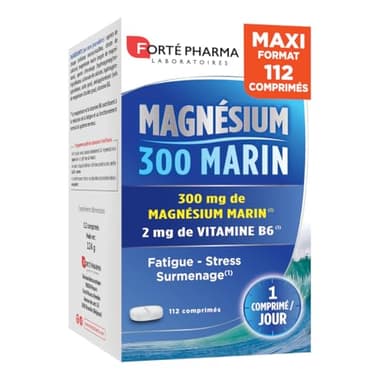 Forté Pharma - Magnesium 300 Marin - Complement alimentaire - Magnesium marin Vitamine B6 - Stress, Fatigue, Surmenage, Irritabilité, Système nerveux | Maxi format 112 comprimés, 1/jour