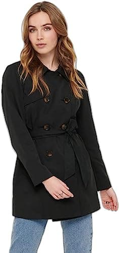 ONLY Femme Onlvalerie Cc Otw Trenchcoat, Noir, S EU