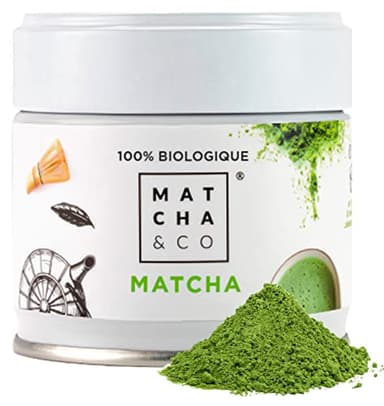 Matcha & CO | Thé Matcha Biologique Original 100% – Qualité Cérémonielle – Sans Pesticides – Poudre de Thé Vert du Japon – 30 g