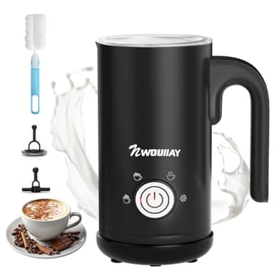 NWOUIIAY Mousseur à Lait Électrique Professionnel 4 en 1 600W Mousse Chaude & Froide Chauffe-Lait 300ml avec Revêtement Antiadhésif Fonctionnement en Un Clic pour Latte, Cappuccino, Macchiato