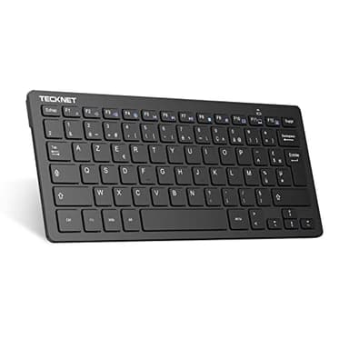 TECKNET Clavier sans Fil Mini 2.4G, Ultra-Mince AZERTY Clavier Batterie Longue Durée avec 12 Raccourcis Multimédias, pour Windows 11 10, PC, Ordinateur Bureau/Portable