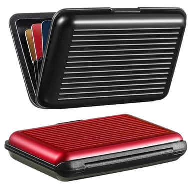 YSAOAKA 2 pièces Porte Carte de Crédit en Aluminium, Cartes de Visite en Aluminium Protection, 6 Slots pour Vos Cartes de Crédit pour Hommes et Femmes (Rouge, Noir)