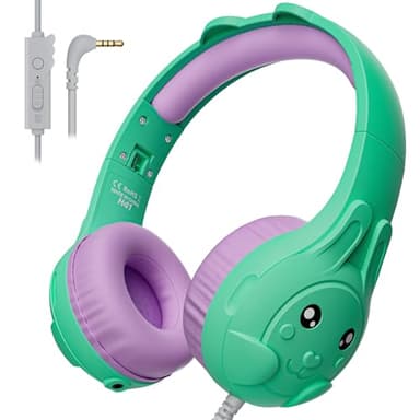 ZIUMIER Casque Filaire pour Enfants avec Microphone, limiteur de Volume 80/90 DB, Port de Partage Audio, Casque pour Tout-Petits de 3,5 mm pour l'école, Les Voyages (Vert)