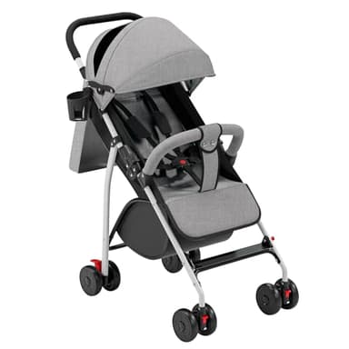 Poussette 3 en 1, Poussette Canne, Trio, Poussette Bebe, Landau Bébé, Accessoires, Adaptateurs Universels, Grandes Roues, 25kg, panier spacieux-C-gris