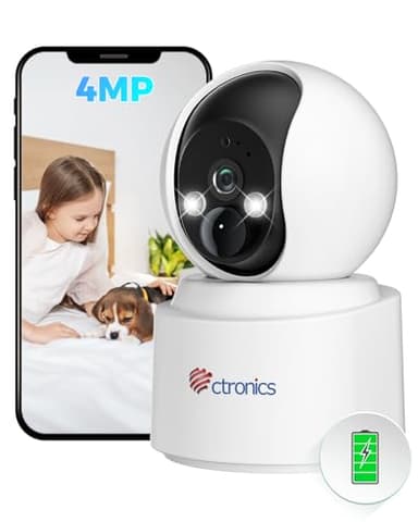 【Batterie-sans Fil】2,5K 4MP Caméra Surveillance WiFi Interieur, Ctronics IP Camera Interieur avec PIR Détection Humaine Suivi Auto, Audio Bidirectionnel, Vision Nocturne Couleur, 5200mAh/Cloud/2,4G/PC