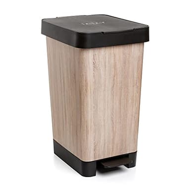 TATAY Poubelle Cuisine avec Pédale Smart Deco 25L | Design Compact et Fonctionnel | Pour Intérieur et Extérieur | Compatible avec Sacs 30L | Plastique Résistant Sans BPA | 26x36x47cm, Effet Bois