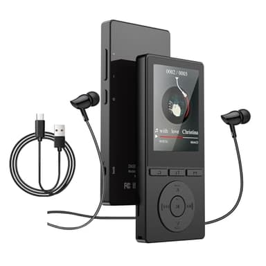 Lecteur MP3 64 Go, MP3 Bluetooth 5.3 avec Haut-Parleurs, Lecteur Musique, Enregistreur Vocal, Radio FM, Chaîne Hi-FI, Écouteurs, Écran Couleur 2,4 Pouces, Emplacement pour Carte TF 128 Go, Noir