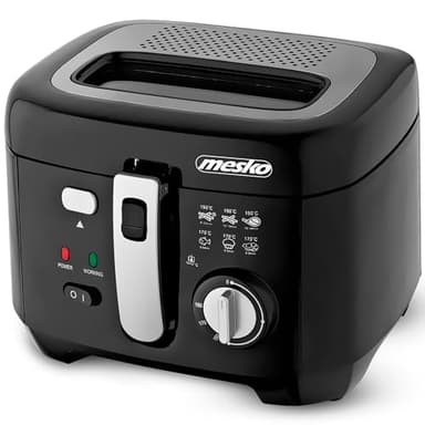 Mesko MS4908 Friteuse Électrique à Huile, Capacité de 2,5 L, Température Réglable, Cuve Amovible Antiadhésif, Couvercle avec Filtre Anti-odeur et Fenêtre de Contrôle, Nettoyage Facile, 1800W, Noir
