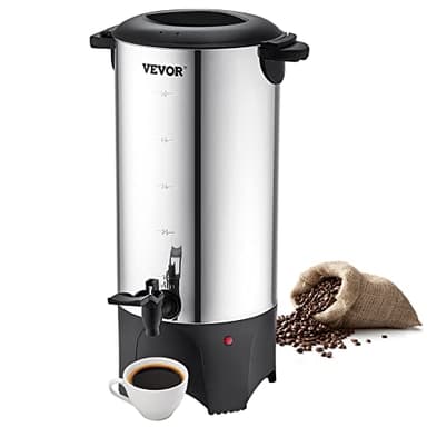 VEVOR Percolateur à Café 7,4 L 50 Tasses Distributeur de Boissons Chaudes en Acier Inoxydable Filtre Permanent Marmite à Vin Chaud 90-98 ℃ Maintenu Infusion Rapide Appareil Chauffe Eau Thé Chocolat
