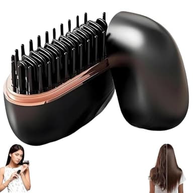 Brosse Lissante Sans Fil 2 en 1 Mini Rechargeable USB, Peigne Chauffant à 3 Températures (160-200°C), Brosse Coiffante Anti-Brûlure pour Cheveux Lisses & Boucles,Mini Hair Straightener (Noir)