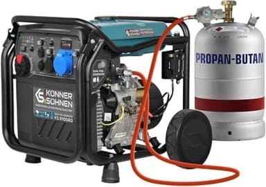 Groupe électrogène inverter à essence/gaz Könner & Söhnen KS 8100iEG, puissance maximale 8000 W, affichage LED, mode d’économie de carburant, enroulement en cuivre, EURO V. Générateur onduleur.