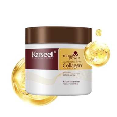 Karseell Collagen Masque Cheveux 100ml, Maca Essence Huile d'Argan Masque Capillaire, Réparation Profondeur pour Secs et AbiméS Tous Types de Cheveux