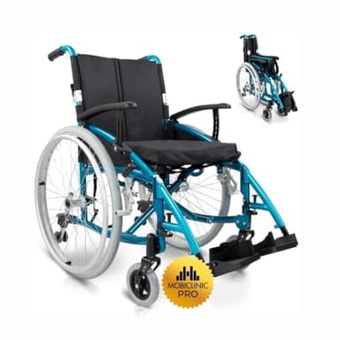 Mobiclinic® pro, Fauteuil roulant pliable leger, Venecia, Roulettes escamotables par un bouton, Premium, Coussin épais, Aluminium, Dossier divisible, Ceinture sécurité, Hauteur réglable