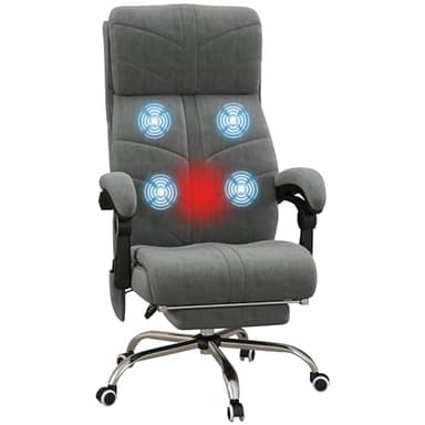 Vinsetto Fauteuil de Bureau massant et Chauffant Chaise pour Ordinateur inclinable avec Repose-Pieds revêtement en Velours intégré 5 roulettes Design Moderne Gris