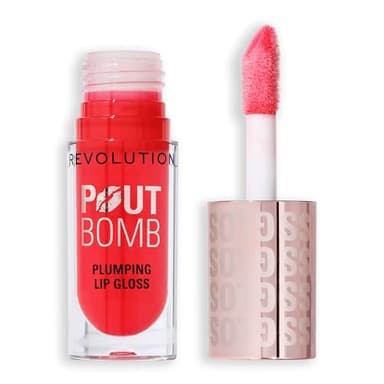 Revolution Beauty, Pout Bomb Gloss Repulpant, Brillance Intense pour des Lèvres Pulpeuses avec Acide Hyaluronique & Peptides, Végan & Sans Cruauté, Cherry Sheer Red