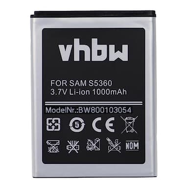 vhbw Batterie Compatible avec Samsung Galaxy GT-6102, GT-B5510, GT-S5300, GT-S5301, GT-S5360 Smartphone (1000mAh, 3,7V, Li-ION)