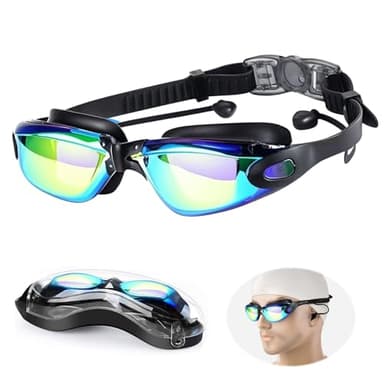 Ntwdby Lunettes de Natation, Lunette Piscine Adulte, Anti-Buée Et Protection UV, Lunettes de plongée avec Étui et Bouchons D'Oreille, Anti-fuite Lunettes de natation, pour Adulte Homme Femme Youth