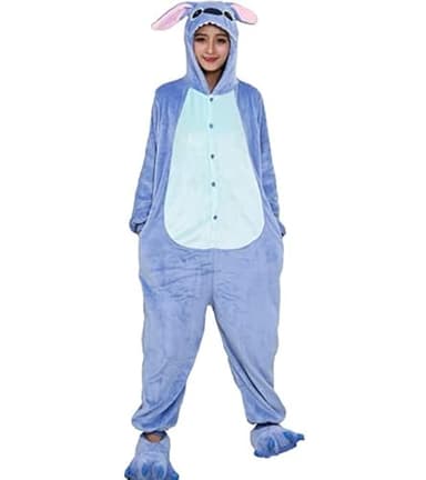 Generico Kraja Kigurumi Pyjama Costume Animal pour Carnaval, Halloween, fête, Cosplay monobloc en flanelle douce et confortable, Bleu Stitch, XL ExtraLarge Altezza 178cm - 186cm XL