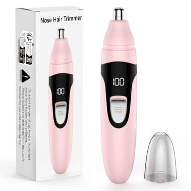 Tondeuse à poils de nez, rechargeable sans fil indolore oreille,pour homme et femme, voyant lumineux, lames à double bord pour un nettoyage facile (Rose)