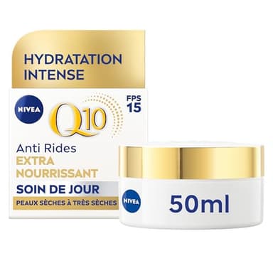 NIVEA Q10 Soin de Jour Extra Nourrisant FPS15 (1x50 ml), crème anti rides enrichie en Q10 pur & Huile d'Argan, crème anti-âge nourrissante, soin hydratant visage peaux sèches à très sèches