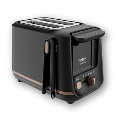 Tefal Grille-pain 2 fentes, Pinces Magnétiques, 7 niveaux de dorage, Tiroir ramasse-miettes amovible, Grandes commandes, Fonction surélévation, Includeo, Noire, TT533811
