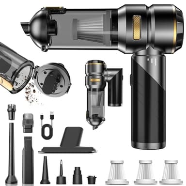 Aspirateur à Main, 21000Pa Aspirateur Voiture Puissant Sans Fil, 4-en-1 Mini Aspirateur de Voiture avec Vidage 1 Touche, Moteur Sans Balai avec 3 Niveaux Réglables pour Bureau, Maison, Voiture, Poils