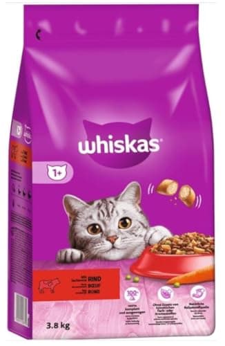 Whiskas Adult 1+ Croquettes avec bœuf, croquettes pour chats adultes, 3,8 kg