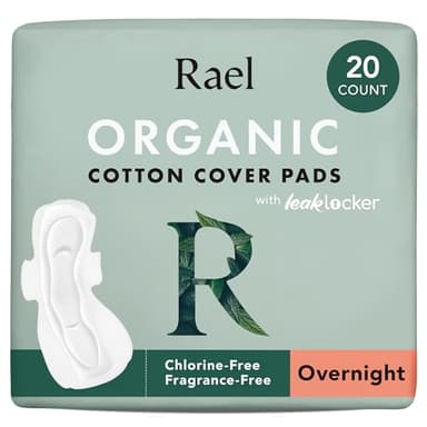Rael Serviette Hygiénique en Coton Bio - Flux Très Abondants Nuit, Avec Ailettes, Ultra fin, Hypoallergéniques, Sans Parfum (Nuit, 20 Serviettes)