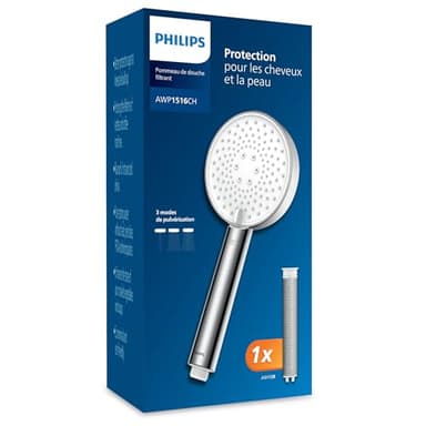Philips Pommeau de douche avec filtre, élimine efficacement le chlore et les autres grosses particules, trois modes de pulvérisation, design améliorant la pression, capacité de filtration de 1 mois