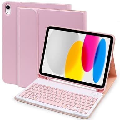 Coque Clavier pour iPad 10/11Ème Génération (10.9 Pouces 2022/11 Pouces A16 2025)-AZERTY Layout Keyboard Magnétique Ultra-Coque Clavier Amovible sans Fil pour iPad 11/10 Gén-Rose