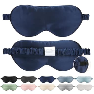 SILKTALE Masque de sommeil 100% soie de mûrier avec bandeau réglable dissimulé, 19MM qualité 6A, Bleu marine,