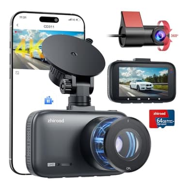 Dashcam Voiture Avant Arrière, 4K+1080P WiFi Dashcam avec CPL Filtre, avec Application IPS 3.0" Camera Voiture, Carte SD 64G,G-Capteur, WDR, 24H Mode Parking, Enregistrement en Boucle,Vision Nocturne