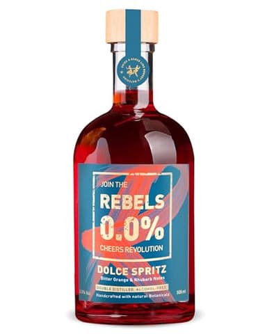 REBELS 0.0% Dolce Spritz Sans Alcool | Distillé deux fois pour un arôme intense | Goût primé | Végan | Botaniques naturels | À mixer pour un cocktail sans alcool | Boisson sans alcool 500ml