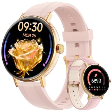 Montre Connectée Femme pour Samsung,iPhone,Android,1.27" Montre Connectée Femme Appel Bluetooth,Voix de l'IA,Smartwatch Moniteur de Fréquence Cardiaque,Sommeil,SpO2,Étanche IP68,110+ Modes Sport-Rose